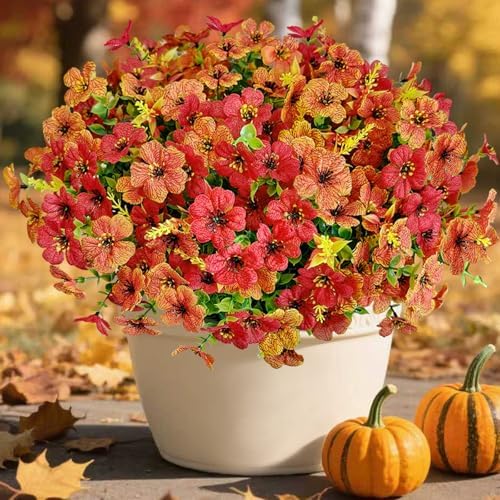 24 Pcs Outdoor Fall Decor, Fall Flowers Artificial for Decoration, Artificial Mums for Outdoors, Fake Faux Mums