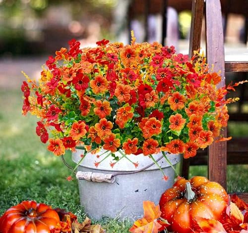 24 Pcs Outdoor Fall Decor, Fall Flowers Artificial for Decoration, Artificial Mums for Outdoors, Fake Faux Mums, alternate