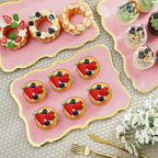 24 Pcs Pink Disposable Paper Serving Trays with Gold Rim Border 9" x 13" Paper Plates for Dinner Cookie Cake, alternate view