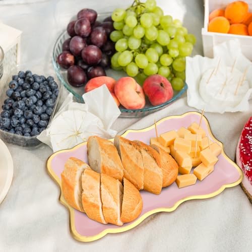 24 Pcs Pink Disposable Paper Serving Trays with Gold Rim Border 9" x 13" Paper Plates for Dinner Cookie Cake, alternate view