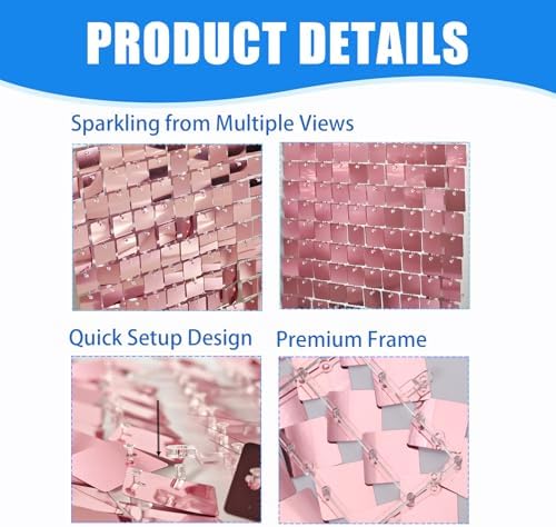 24 Pcs Pink Shimmer Wall Backdrop Panels for Party Decoration, alternate view 5