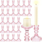 24 Pcs Pink Taper Candle Holders 4'' Tall Candlestick Glass Holders Bulk Crystal Decorative Stand Wedding Stick