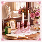 24 Pcs Pink Taper Candle Holders 4'' Tall Candlestick Glass Holders Bulk Crystal Decorative Stand Wedding Stick, alternate