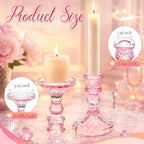 24 Pcs Pink Taper Candle Holders 4'' Tall Candlestick Glass Holders Bulk Crystal Decorative Stand Wedding Stick, alternate