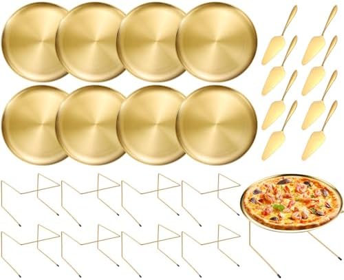 24 Pcs Pizza Display Stands for Party Pizza Pan Riser Stand Set in Large in Gold 8Pcs