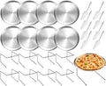 24 Pcs Pizza Pan Riser Stand Set, 8 Metal Pizza Table Stands + 8 Nonstick Pizza Pans + 8 Pie Servers, Gold Pizza