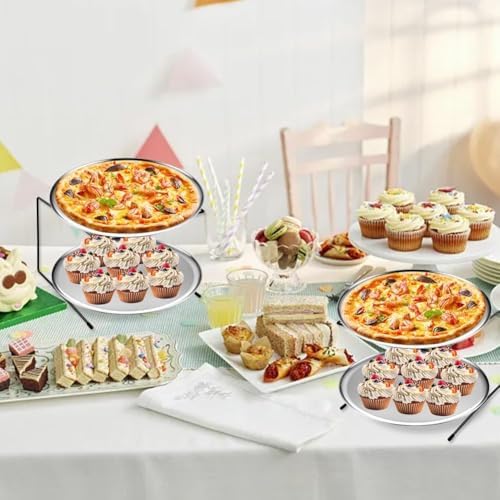 24 Pcs Pizza Pan Riser Stand Set, 8 Metal Pizza Table Stands + 8 Nonstick Pizza Pans + 8 Pie Servers, Gold Pizza, alternate