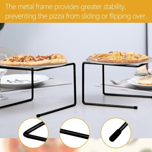 24 Pcs Pizza Pan Riser Stand Set, 8 Metal Pizza Table Stands + 8 Nonstick Pizza Pans + 8 Pie Servers, Gold Pizza, alternate