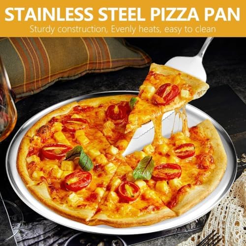 24 Pcs Pizza Pan Riser Stand Set, 8 Metal Pizza Table Stands + 8 Nonstick Pizza Pans + 8 Pie Servers, Gold Pizza, alternate
