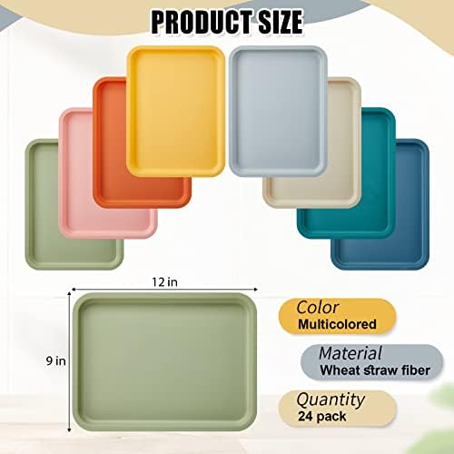 24 Pcs Plastic Fast Food Trays Bulk Colorful Restaurant Serving Trays Cafeteria Rectangular Plastic Serving, alternate view 3
