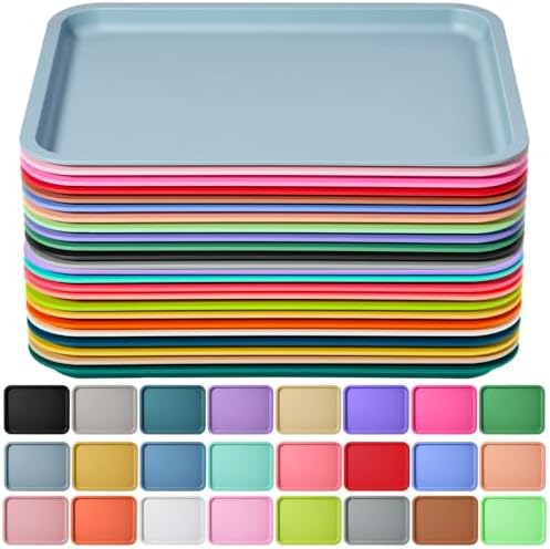 24 Pcs Plastic Fast Food Trays Bulk Colorful Restaurant Serving Trays Cafeteria Rectangular Plastic Serving