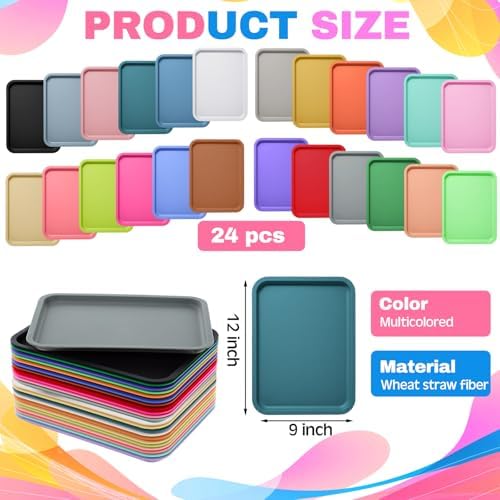 24 Pcs Plastic Fast Food Trays Bulk Colorful Restaurant Serving Trays Cafeteria Rectangular Plastic Serving, alternate view 3