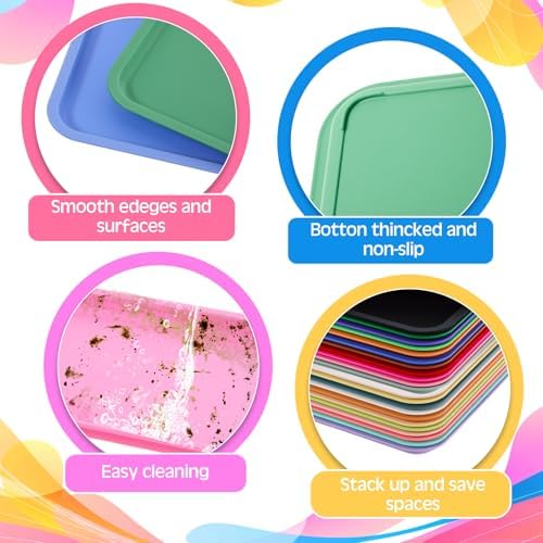24 Pcs Plastic Fast Food Trays Bulk Colorful Restaurant Serving Trays Cafeteria Rectangular Plastic Serving, alternate view 4