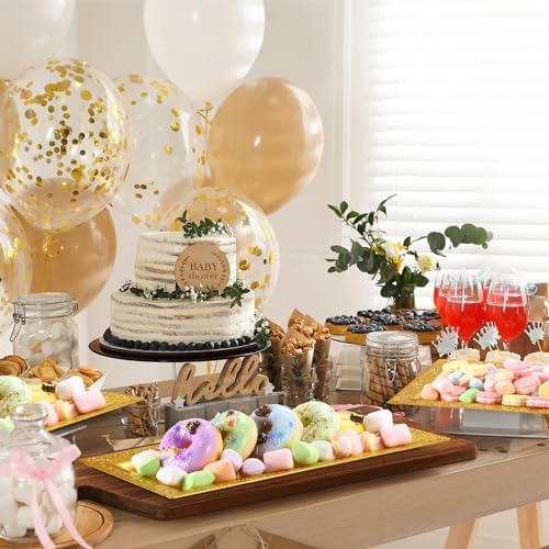 24 Pcs Plastic Serving Tray 14x7.5 Inch Lace Rim, Gold in 14x7.5 Inch in Gold, alternate view 6