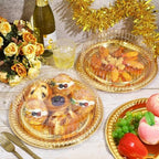 24 Pcs Plastic Serving Trays with Lids, Round, Gold, 12 Inches in Golden, alternate view 2