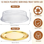 24 Pcs Plastic Serving Trays with Lids, Round, Gold, 12 Inches in Golden, alternate view 3
