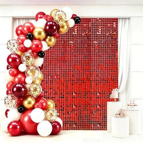 24 Pcs Red Shimmer Wall Backdrop,4x6 FT for Party in 4x6 FT