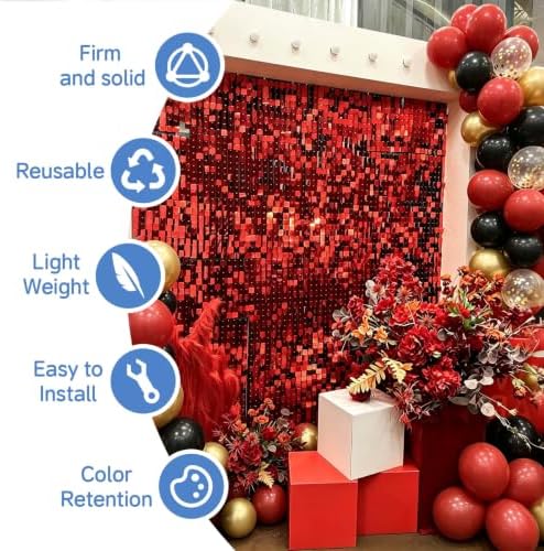 24 Pcs Red Shimmer Wall Backdrop,4x6 FT for Party in 4x6 FT, alternate view 2