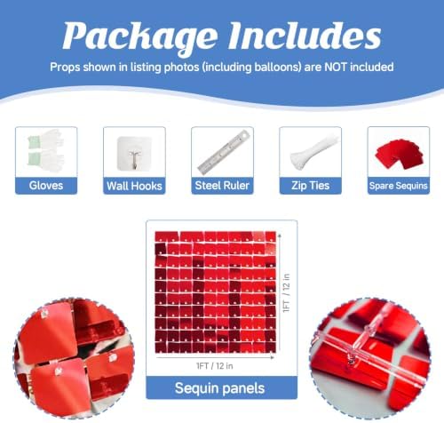 24 Pcs Red Shimmer Wall Backdrop,4x6 FT for Party in 4x6 FT, alternate view 3