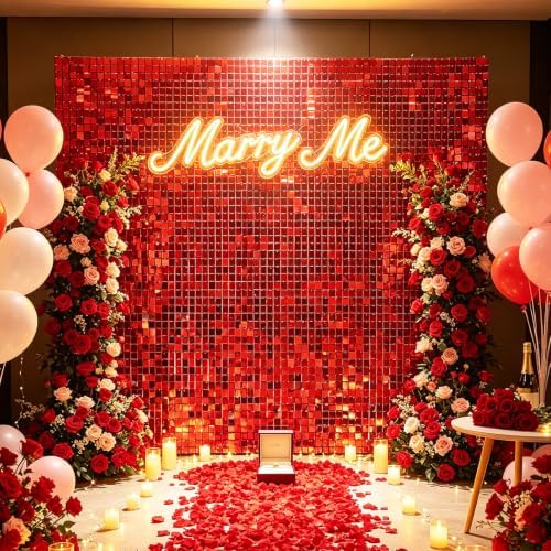 24 Pcs Red Shimmer Wall Backdrop,4x6 FT for Party in 4x6 FT, alternate view 6