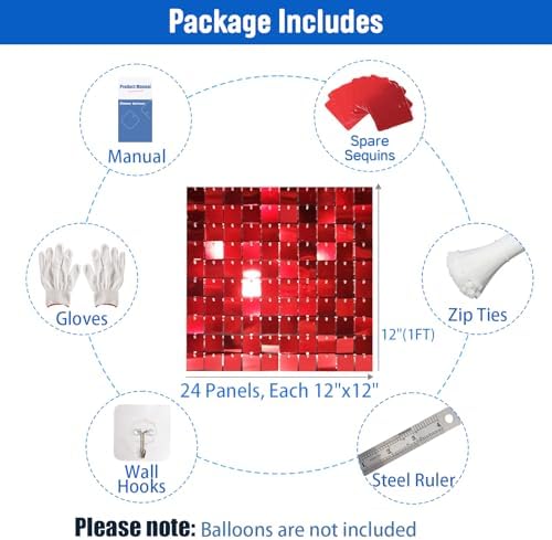 24 Pcs Red Shimmer Wall Backdrop Panels for Party Decoration, alternate view 2