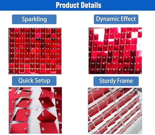 24 Pcs Red Shimmer Wall Backdrop Panels for Party Decoration, alternate view 4
