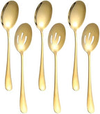 24 PCS Serving Spoons Set, 8.7 Inch Serving Spoon, Slotted Spoons, Gold in Gold