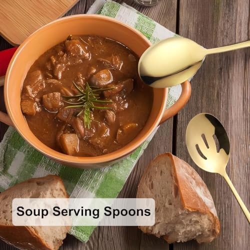 24 PCS Serving Spoons Set, 8.7 Inch Serving Spoon, Slotted Spoons, Gold in Gold, alternate view 4