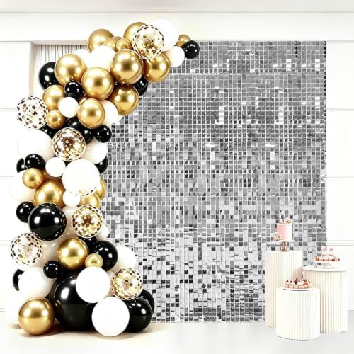 24 Pcs Silver Shimmer Wall Backdrop,4x6 FT for Party in 4x6 FT