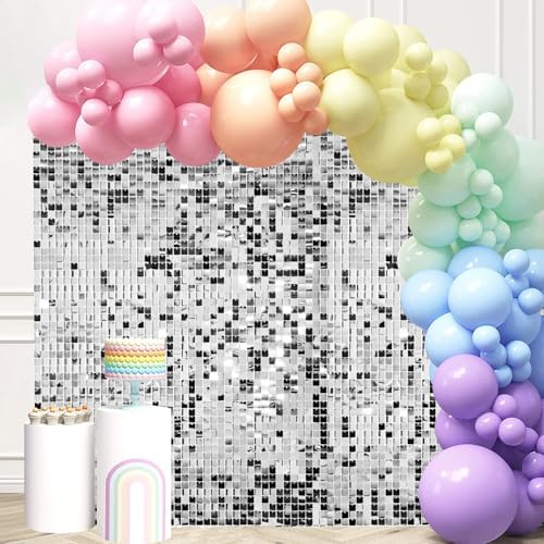24 Pcs Silver Shimmer Wall Backdrop Panels, 4 x 6 FT for Party Decorations in 6ftx4ft in Silver