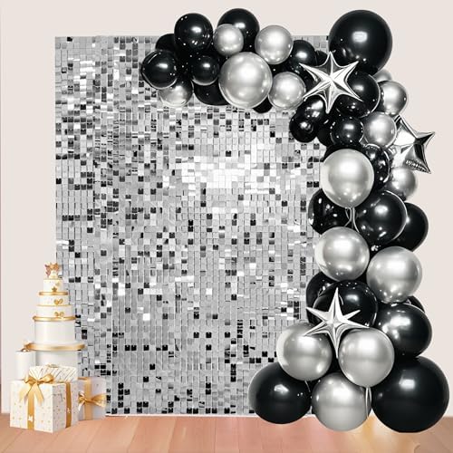 24 Pcs Silver Shimmer Wall Backdrop Panels for Party Decoration