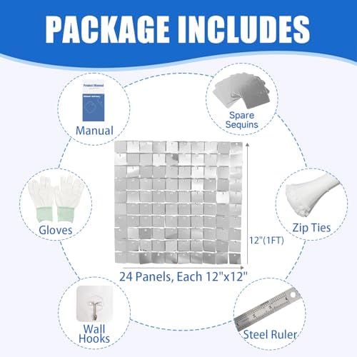 24 Pcs Silver Shimmer Wall Backdrop Panels for Party Decoration, alternate view 2
