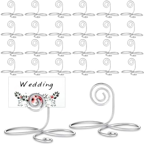 24 Pcs Silver Wire Place Card Holders Table Number Stands in silver