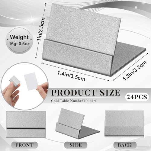 24 Pcs Small Table Number Holder Metal Place Card Holder, Silver in Silver, alternate view 2