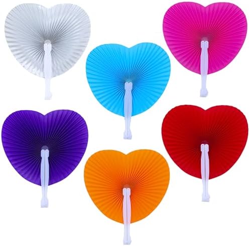 24 Pieces Multicolor Heart Paper Fans