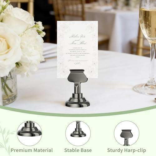 24 Pieces Table Card Holder Place Card Holders 1.7 inches Gold Steel Card Holders for Photos, Food Signs, Memo, alternate