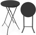 24" Plastic Folding Round Table Bar Height, HDPE Matrial with Gray Metal Finish, High Top Table for Outdoor