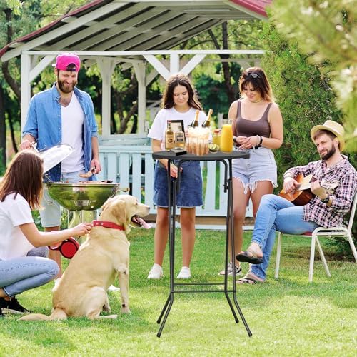 24" Plastic Folding Round Table Bar Height, HDPE Matrial with Gray Metal Finish, High Top Table for Outdoor, alternate view 2