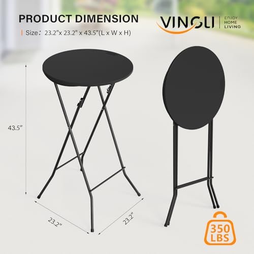24" Plastic Folding Round Table Bar Height, HDPE Matrial with Gray Metal Finish, High Top Table for Outdoor, alternate view 3