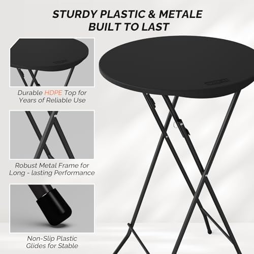 24" Plastic Folding Round Table Bar Height, HDPE Matrial with Gray Metal Finish, High Top Table for Outdoor, alternate view 4