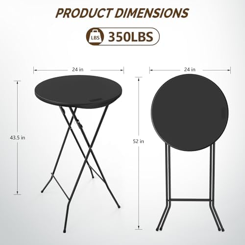 24" Plastic Folding Round Table Bar Height, HDPE Matrial with Gray Metal Finish, High Top Table for Outdoor, alternate view 5