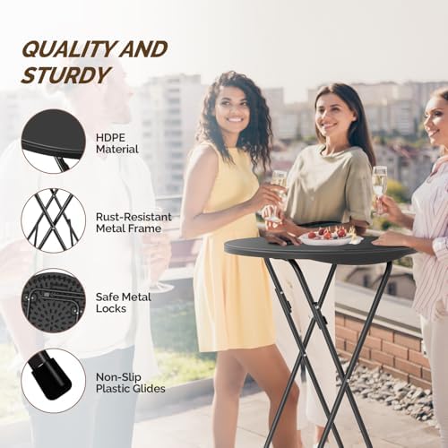 24" Plastic Folding Round Table Bar Height, HDPE Matrial with Gray Metal Finish, High Top Table for Outdoor, alternate view 6
