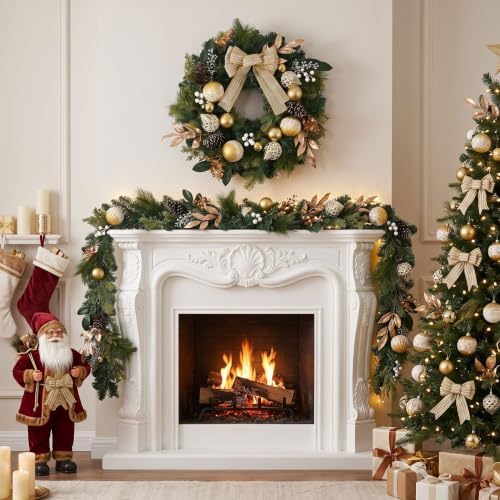 24" Prelit Christmas Wreath for Front Door with Light (Gold) in Gold, alternate view 2