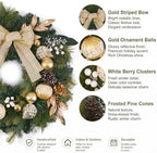 24" Prelit Christmas Wreath for Front Door with Light (Gold) in Gold, alternate view 3