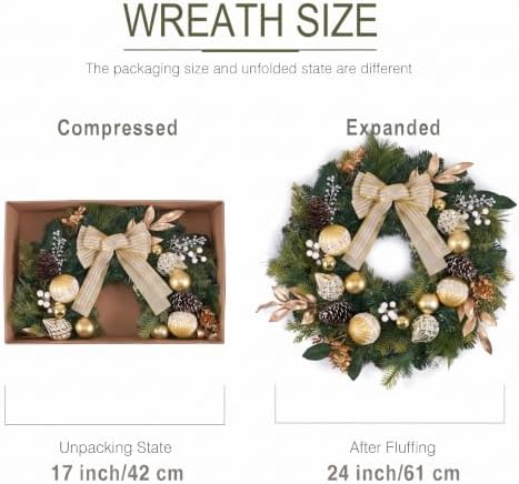 24" Prelit Christmas Wreath for Front Door with Light (Gold) in Gold, alternate view 5