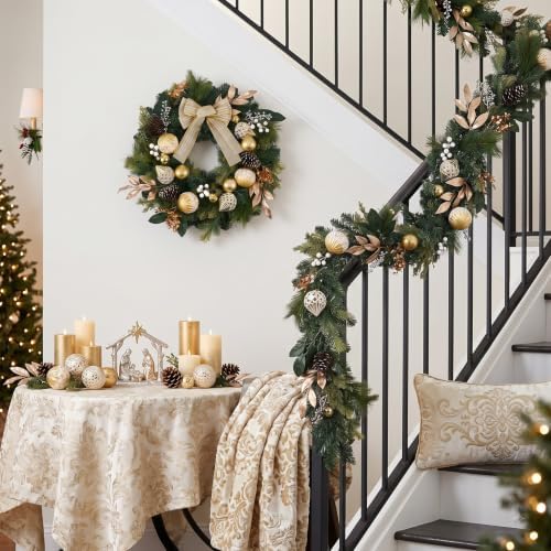 24" Prelit Christmas Wreath for Front Door with Light (Gold) in Gold, alternate view 6