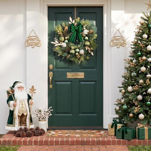 24" Prelit Christmas Wreath for Front Door with Light (Green) in Green Gold, alternate view 4