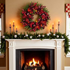 24" Red Hydrangea Christmas Wreath, 20 Fairy Light Battery Powered in Red Hydrangea, alternate view 3