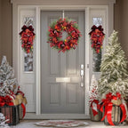 24" Red Hydrangea Christmas Wreath, 20 Fairy Light Battery Powered in Red Hydrangea, alternate view 6