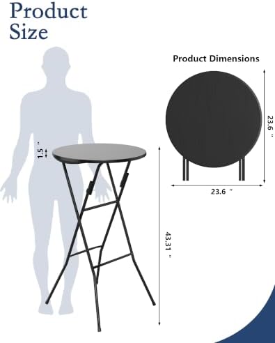 24" Round Folding Table, Plastic Bar Height Tables for Parties Black, alternate view 3